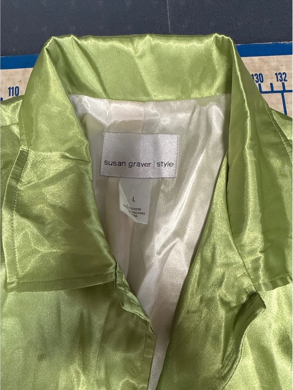 Susan Graver Style Lime Green Satin Lined Shirt Jacket Blouse Size Large - Picture 4 of 8